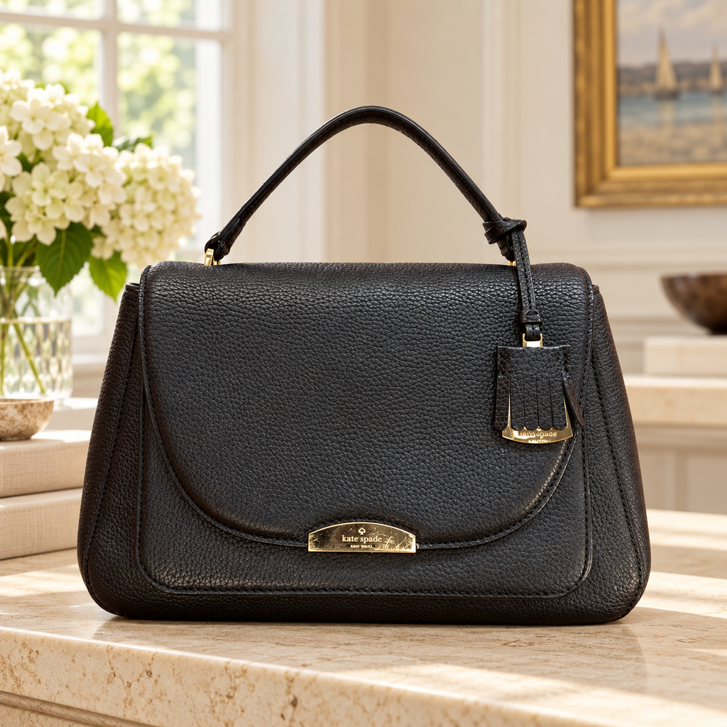 Kate Spade New York Black Pebbled Leather Top-Handle Flap Satchel