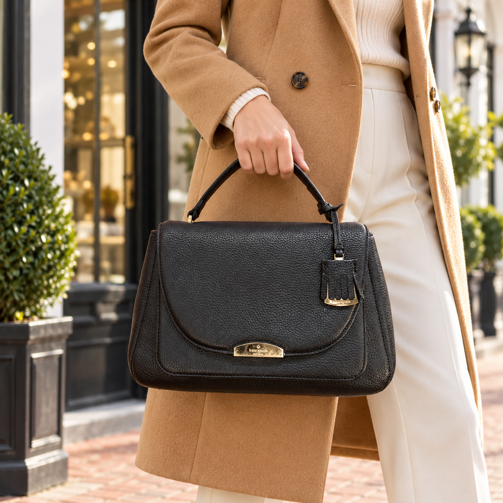 Kate Spade New York Black Pebbled Leather Top-Handle Flap Satchel