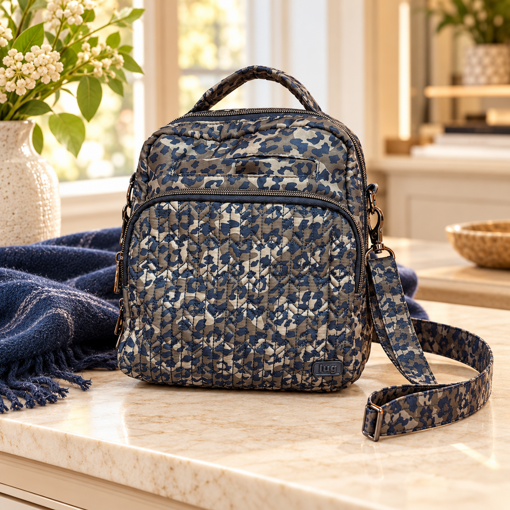 Lug Quilted Blue Camouflage Crossbody Bag