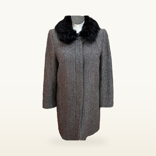 BANANA REPUBLIC BLACK HERRINGBONE COAT SIZE XL – front