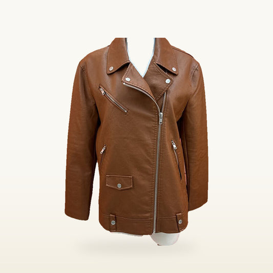 7 FOR ALL MANKIND BROWN LEATHER JACKET SIZE MEDIUM – front