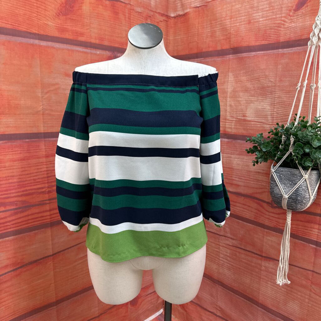 NWT ANN TAYLOR GREEN STRIPED TOP SIZE MEDIUM