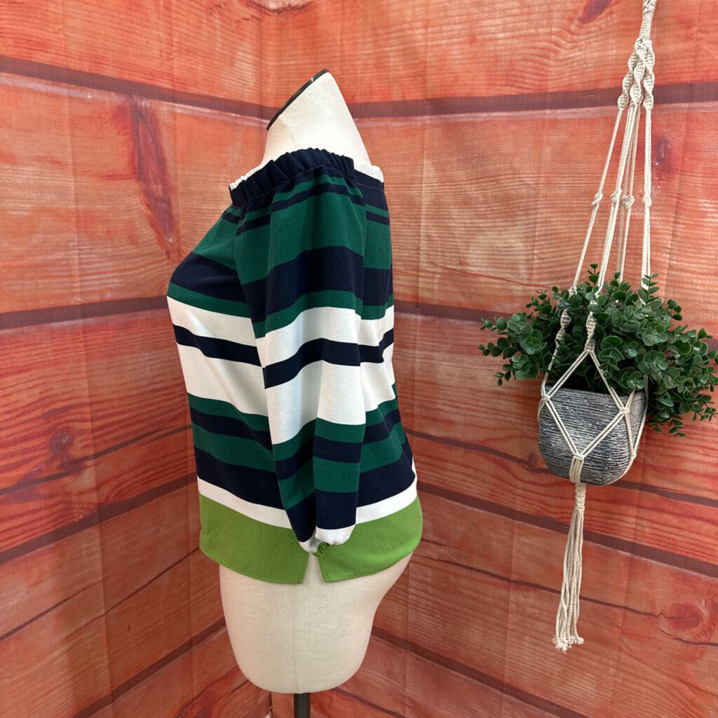 NWT ANN TAYLOR GREEN STRIPED TOP SIZE MEDIUM