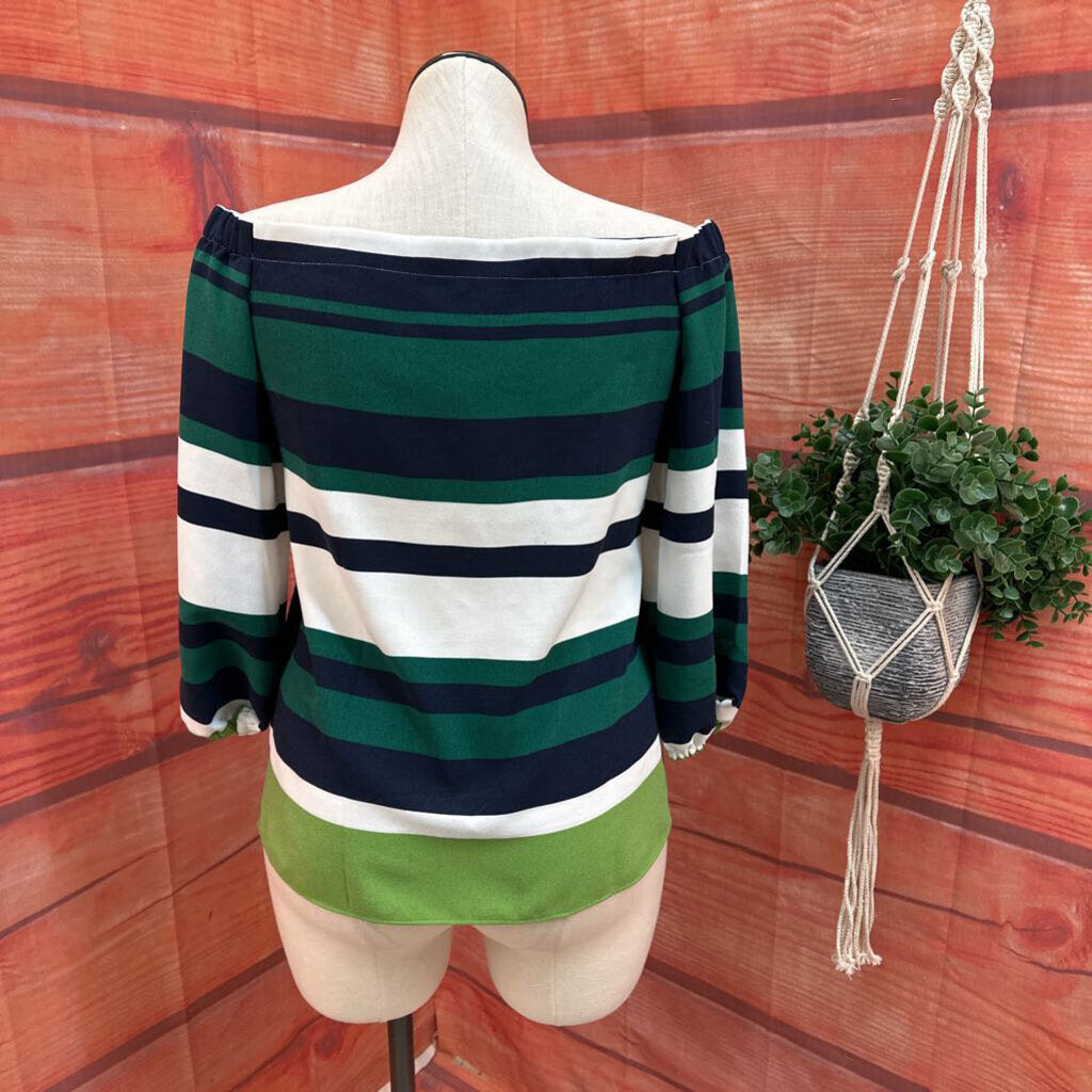 NWT ANN TAYLOR GREEN STRIPED TOP SIZE MEDIUM