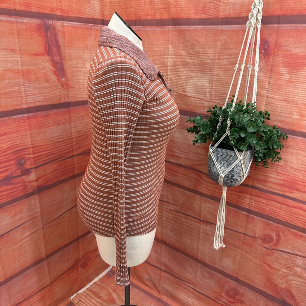 FREE PEOPLE RUST STRIPED TOP SIZE LARGE