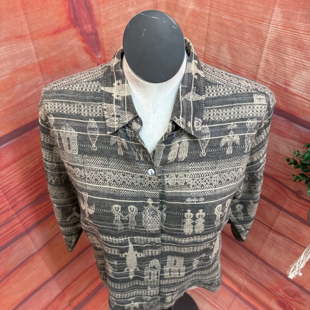 VINTAGE CHICOS TAN PATTERN JACKET SIZE 2 (L/12)