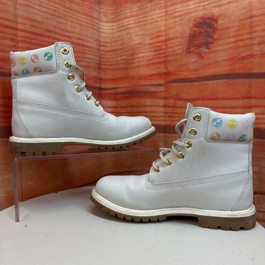 Timberland White Leather Boots with Colorful Logo