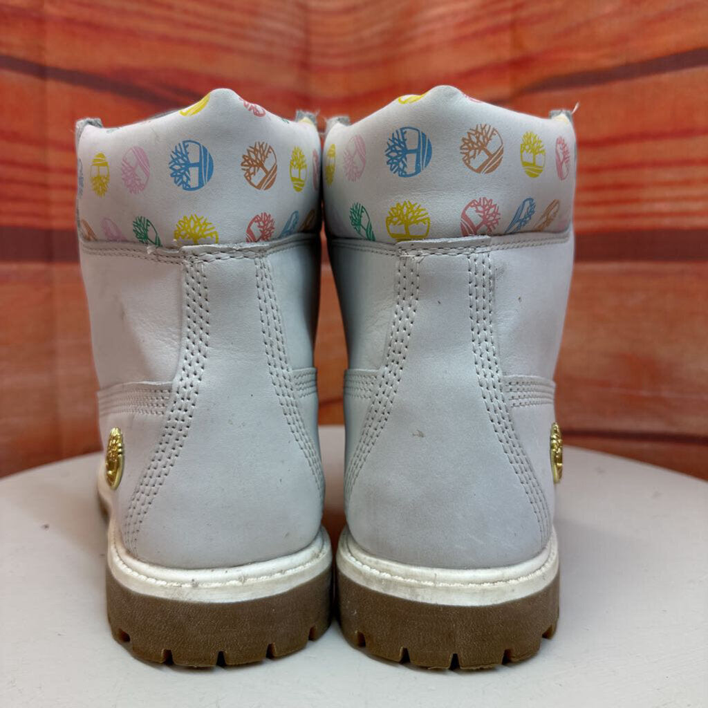 Timberland White Leather Boots with Colorful Logo