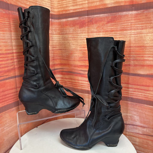 Black High Heeled Knee-High Boots