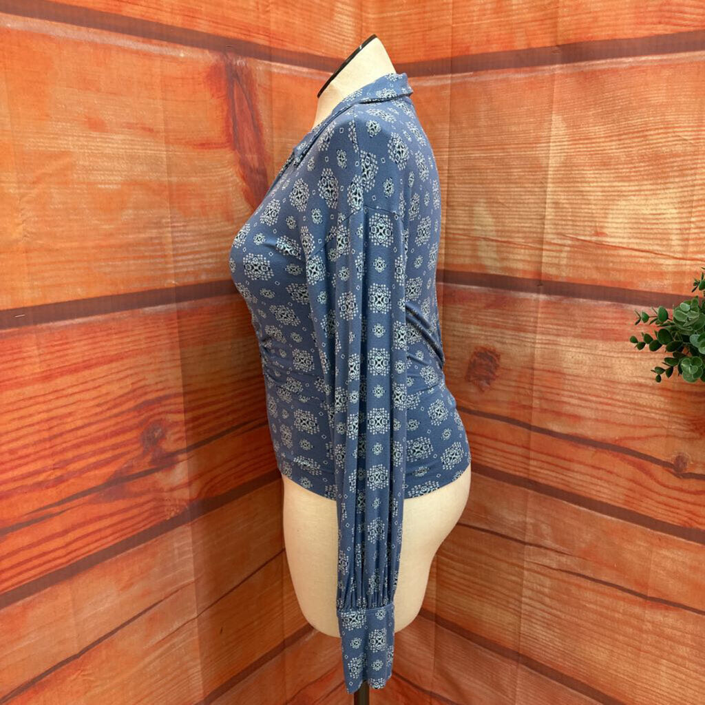 Free People Blue Printed Button-Up Top