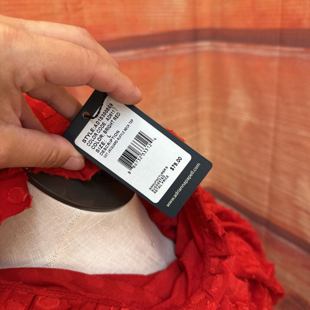 Adrianna Papell Dot Jacquard Ruffle Neck Top