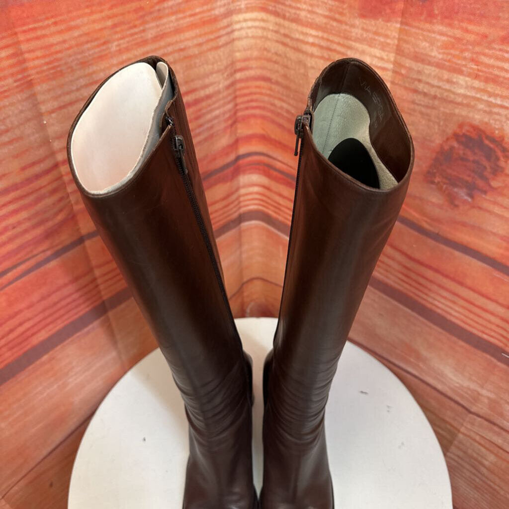 Via Spiga Brown Leather Knee-High Heeled Boots