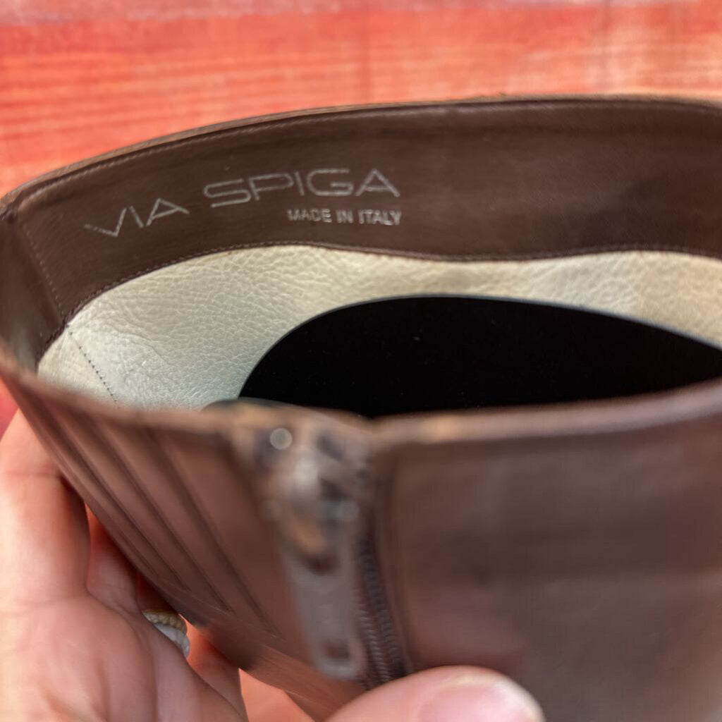 Via Spiga Brown Leather Knee-High Heeled Boots