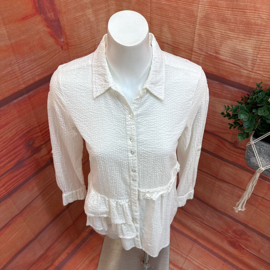 Soft Surroundings White Textured Button-Up Shirt