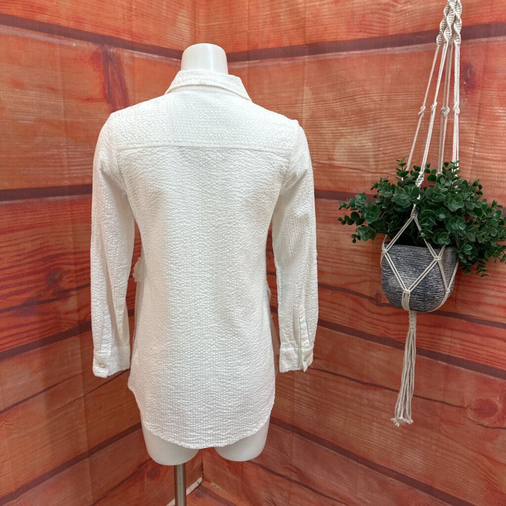 Soft Surroundings White Textured Button-Up Shirt
