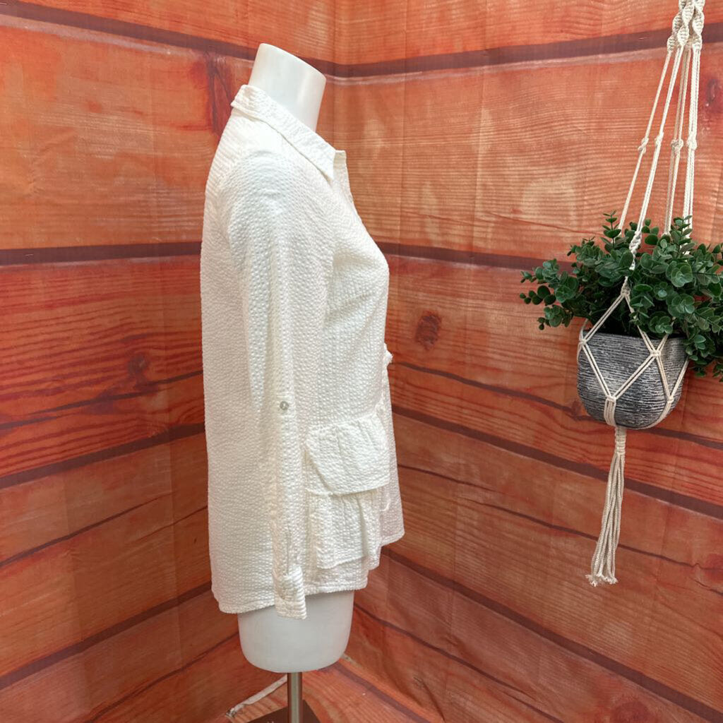 Soft Surroundings White Textured Button-Up Shirt