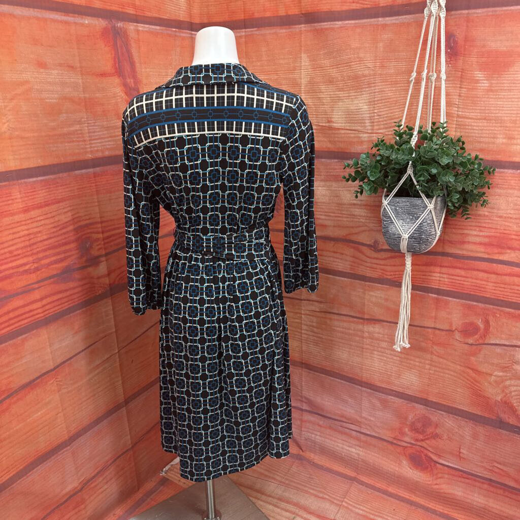 Talbots Women's Black and Blue Patterned Wrap Dress