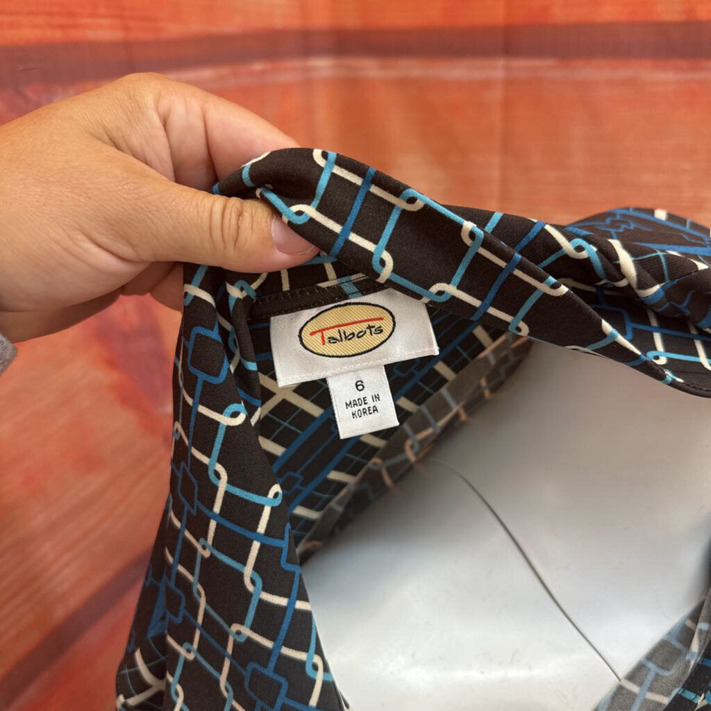 Talbots Women's Black and Blue Patterned Wrap Dress