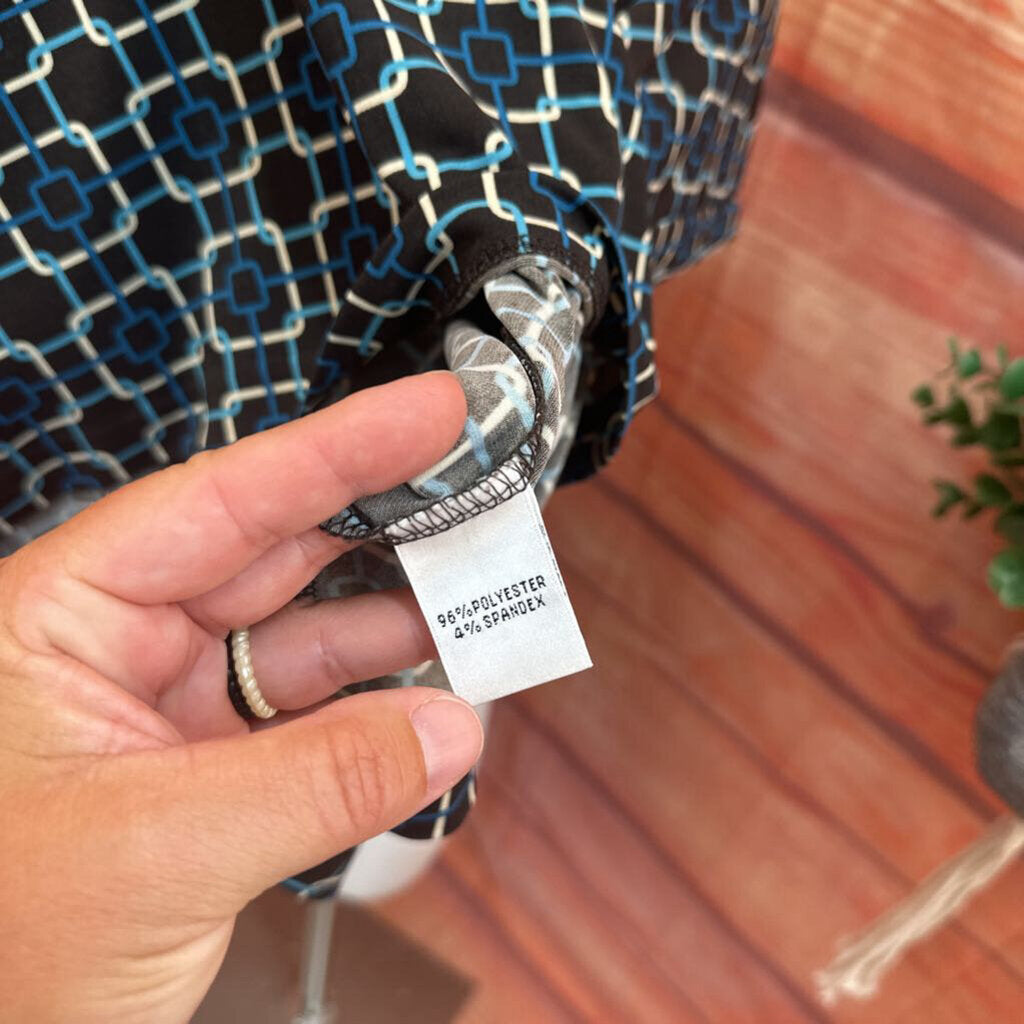 Talbots Women's Black and Blue Patterned Wrap Dress