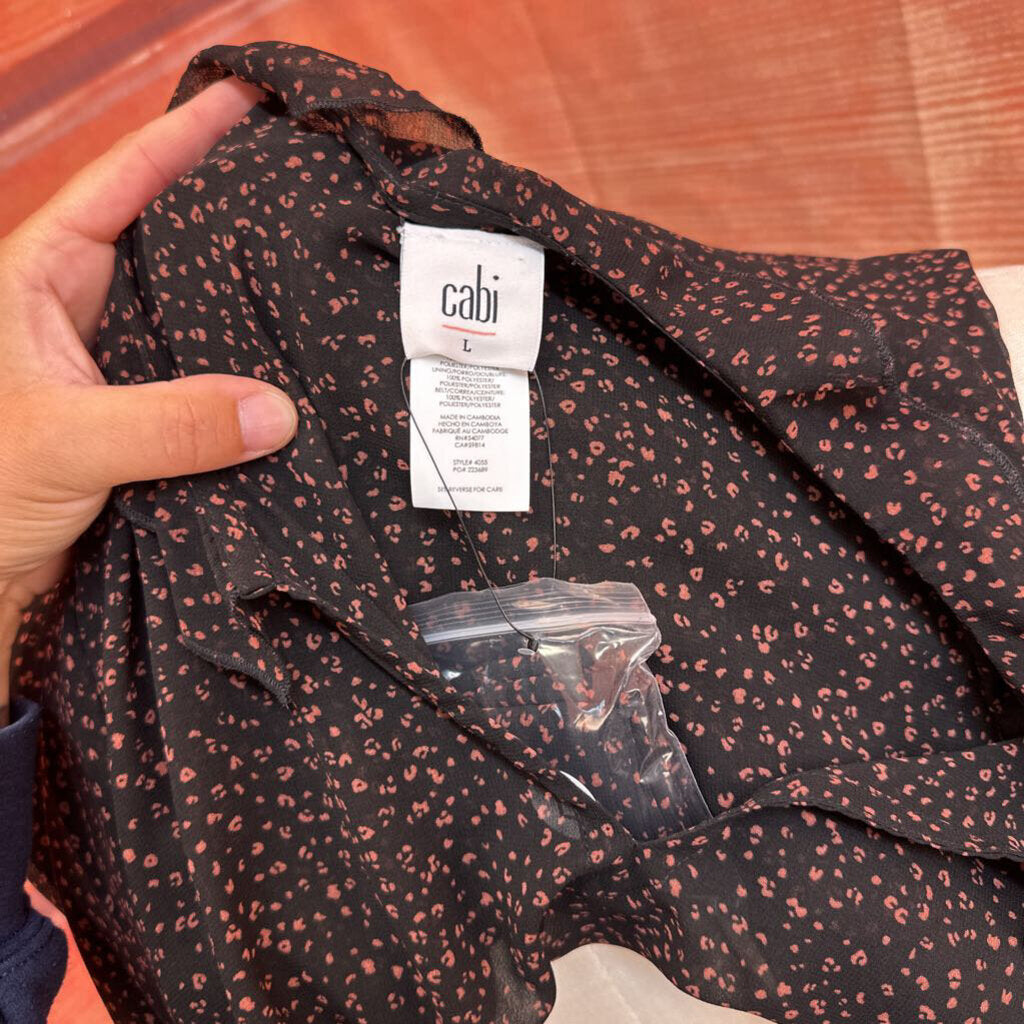 Cabi Women's Sheer Black Blouse with Pink Polka Dots