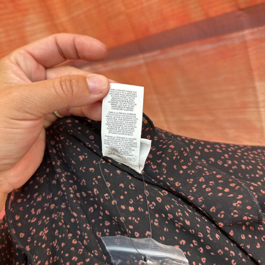 Cabi Women's Sheer Black Blouse with Pink Polka Dots