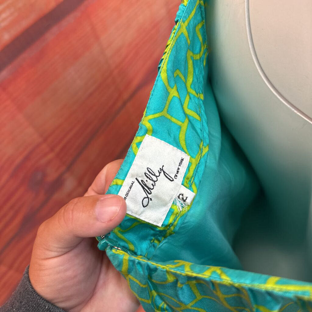 Milly Women's Dress in Teal with Yellow Pattern