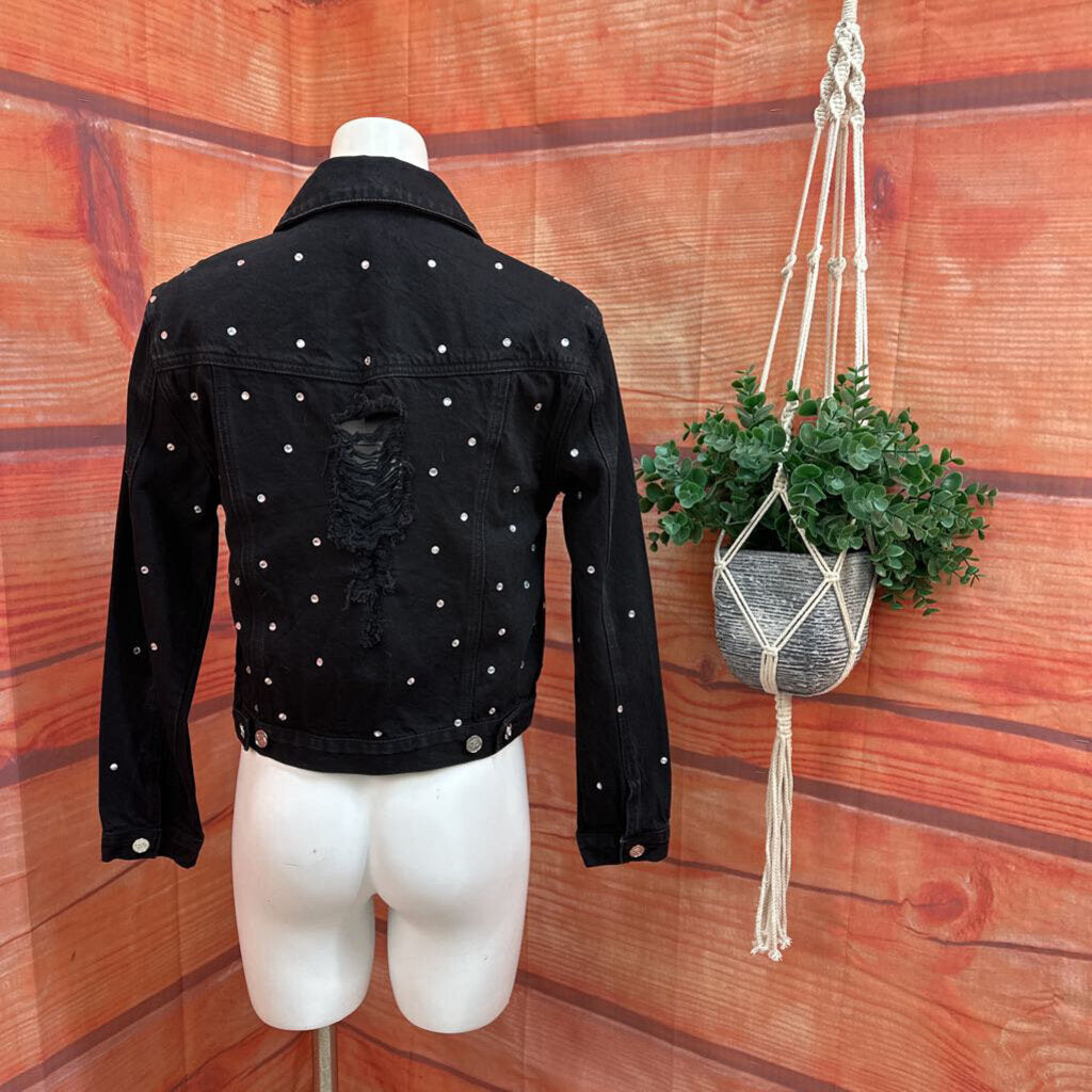 Bebe Black Denim Jacket with Studs