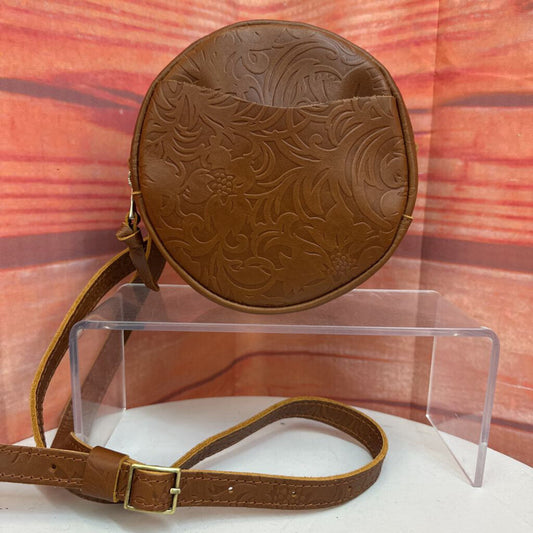 Vintage Leather Circle Crossbody Bag