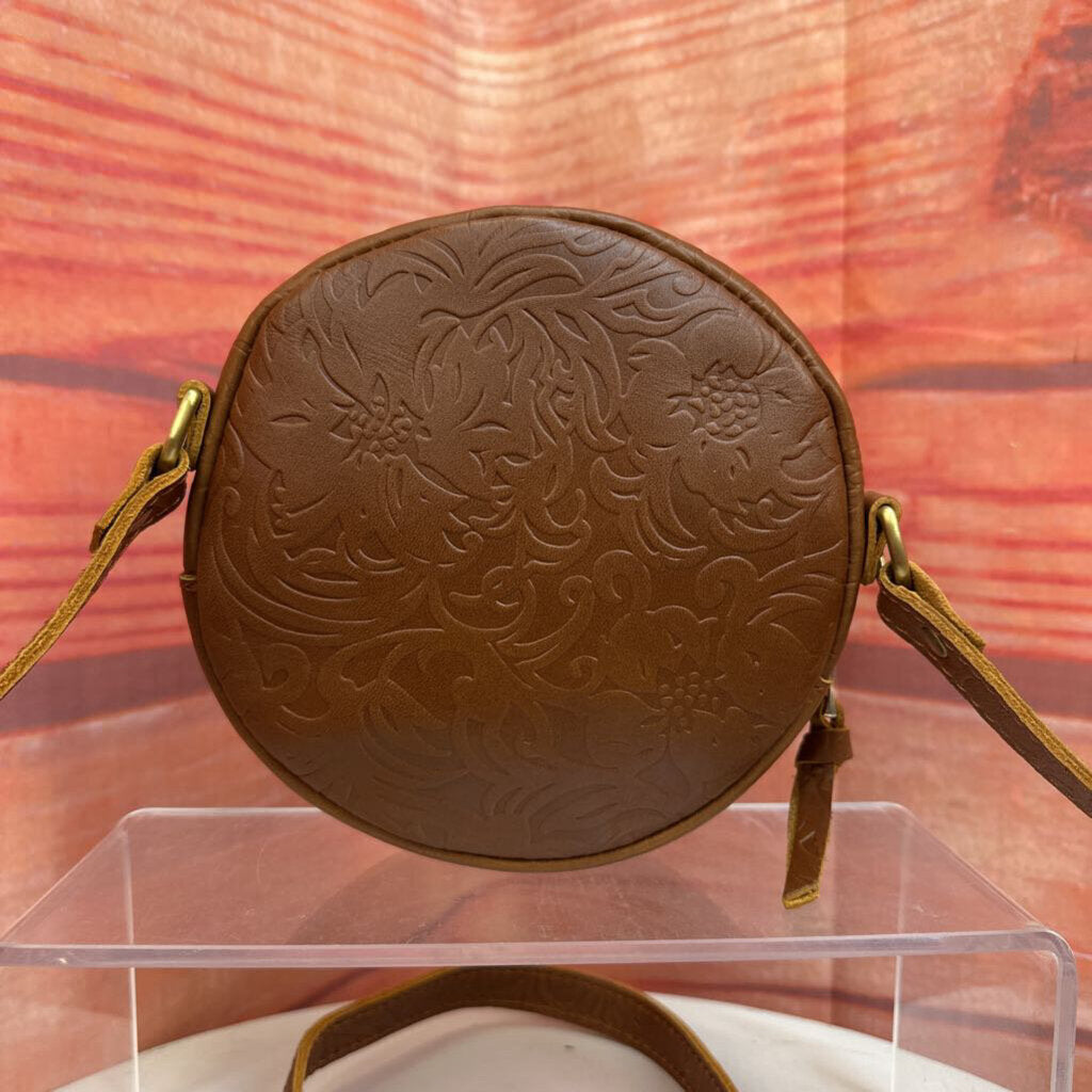 Vintage Leather Circle Crossbody Bag
