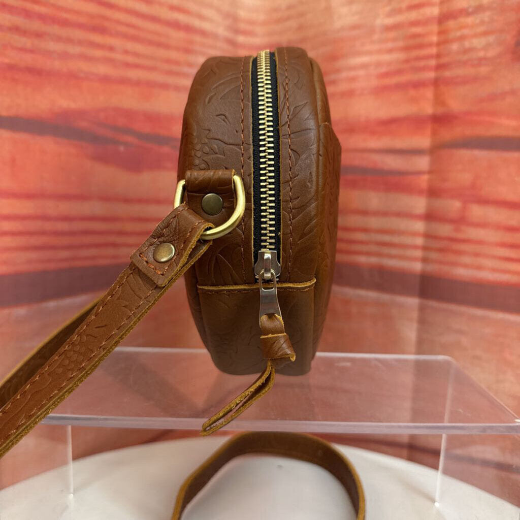 Vintage Leather Circle Crossbody Bag