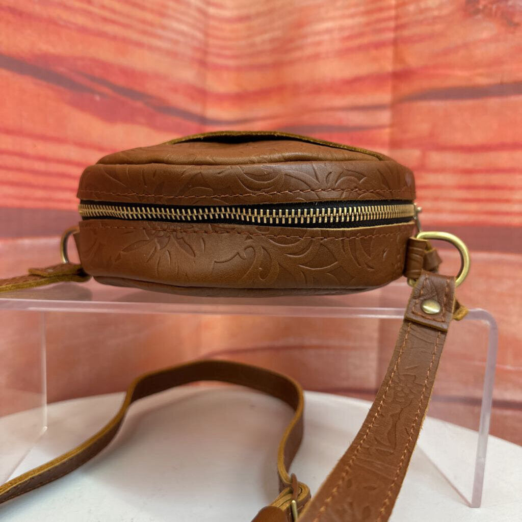 Vintage Leather Circle Crossbody Bag