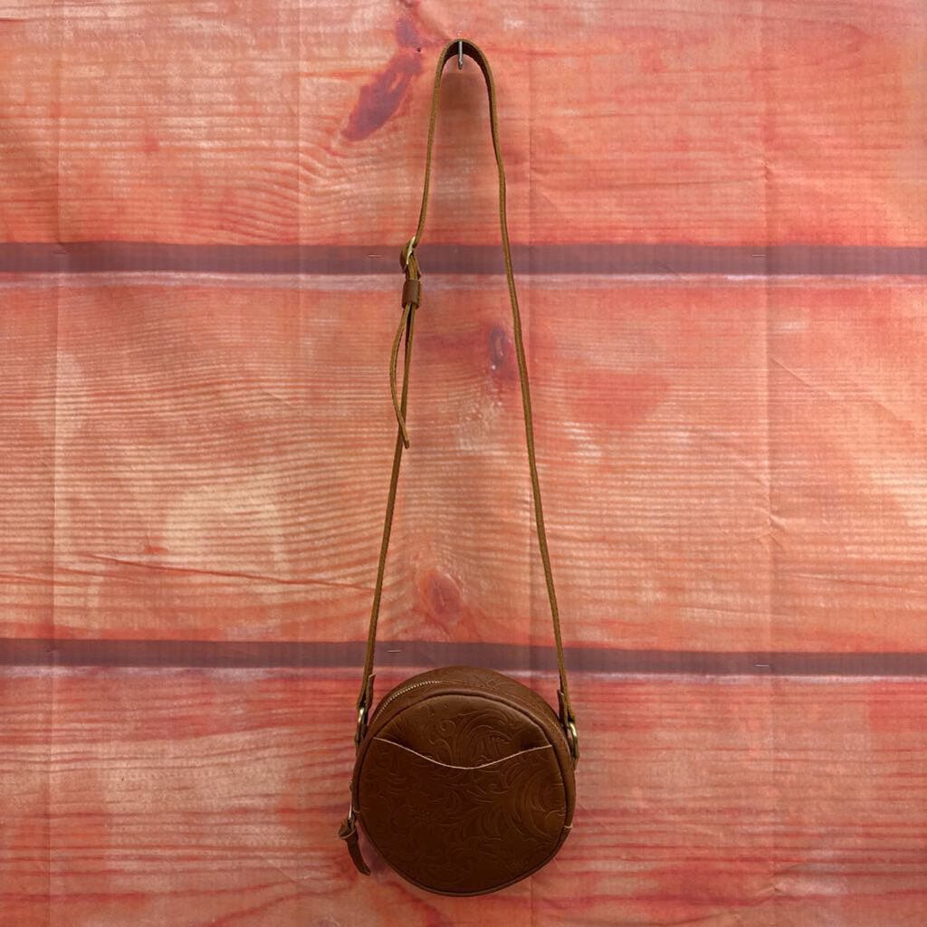 Vintage Leather Circle Crossbody Bag
