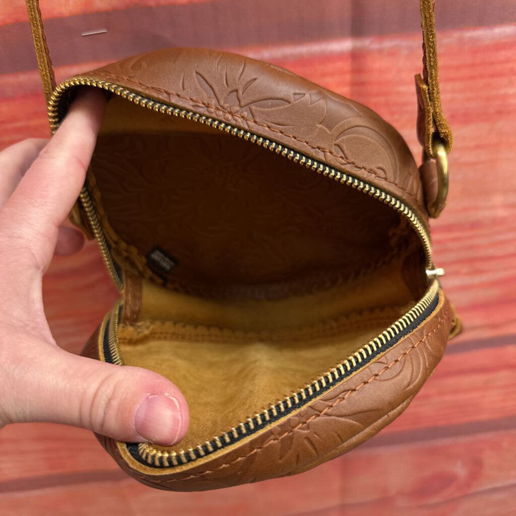 Vintage Leather Circle Crossbody Bag
