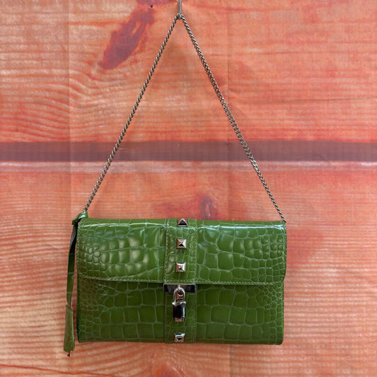 Cynthia Rowley Green Crocodile-Embossed Purse